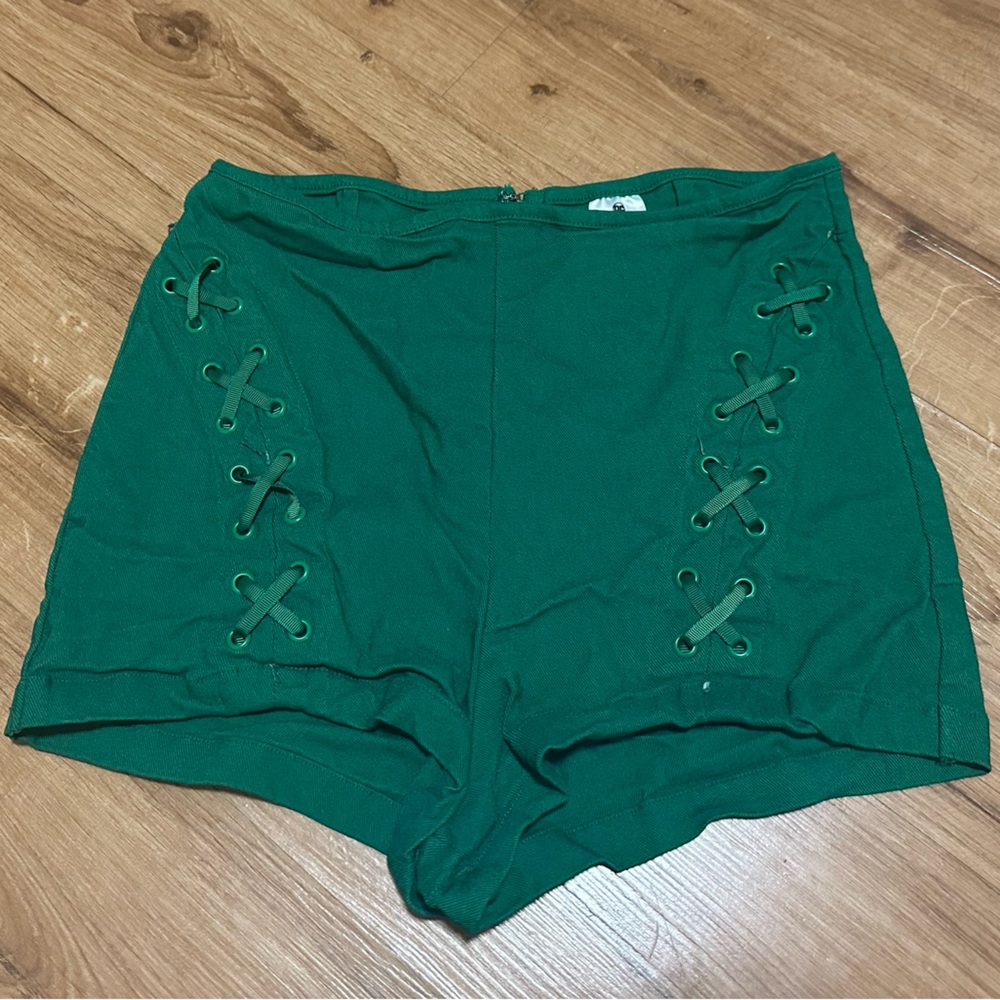 Green Lace Up Shorts